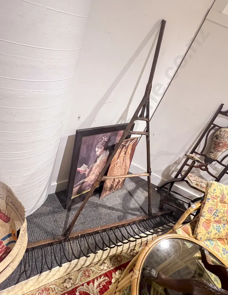 Large Vintage Wooden Plough Rake Image 1++