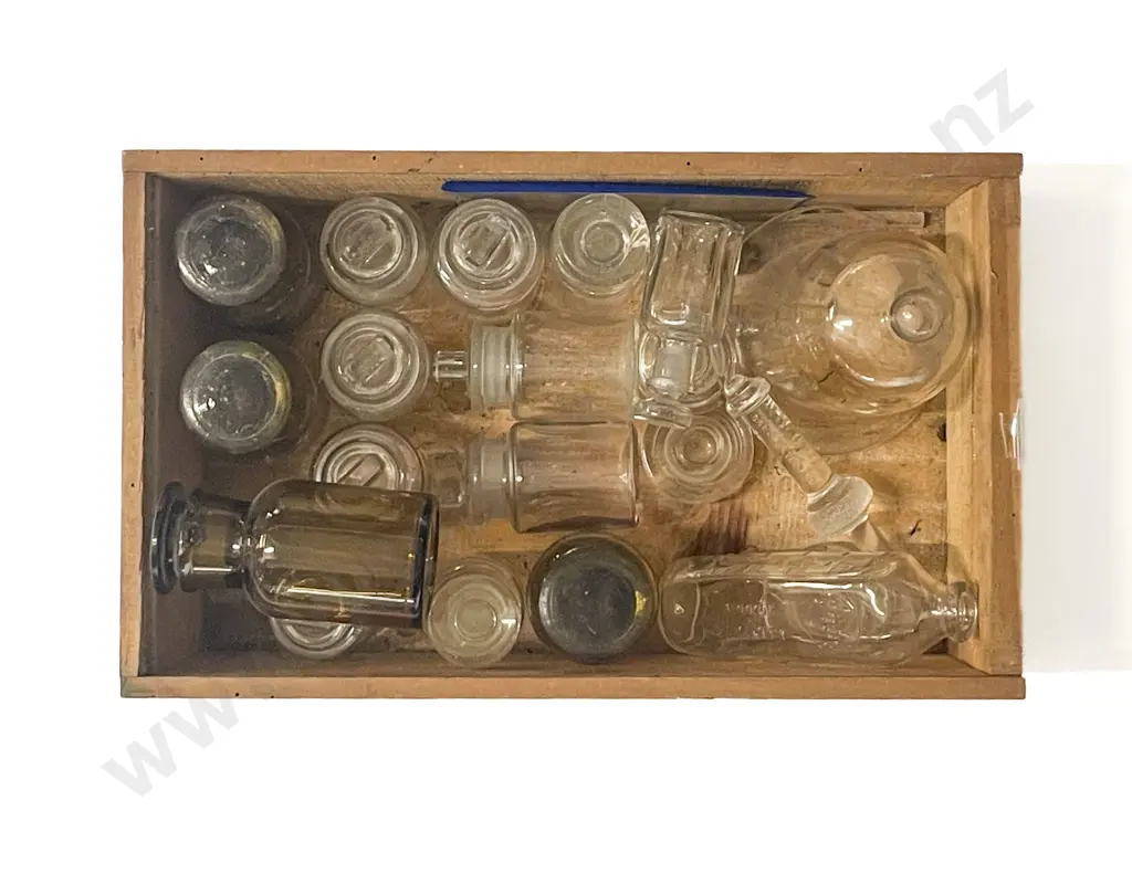 Box of Assorted Small Chemist Bottles & Assorted Image 1++