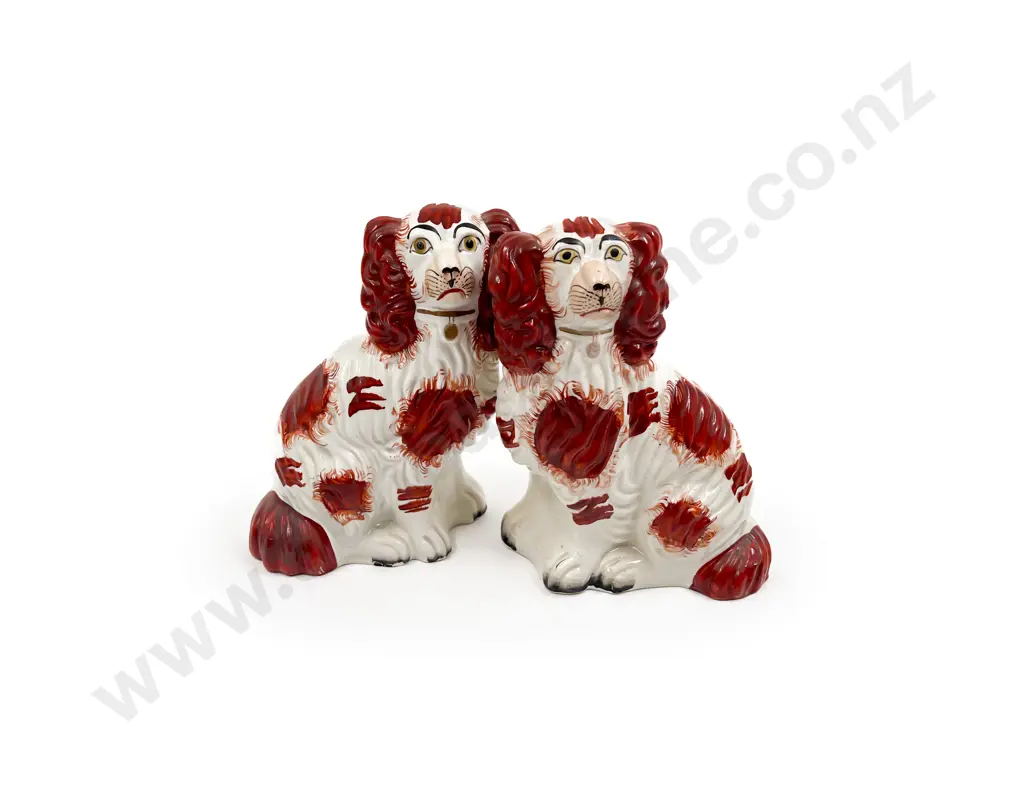 Pair Vict Staffordshire Flat Back Mantle Dogs Image 1++