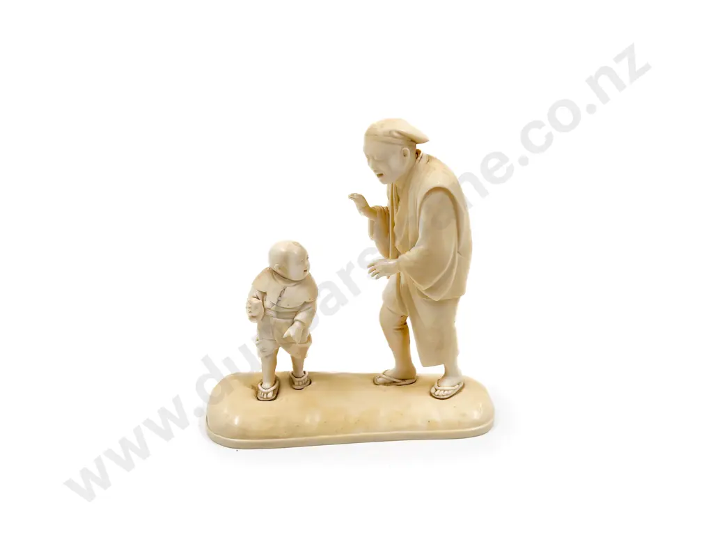 Late C19th Japanese Ivory Group Of A Father & Child Image 1++