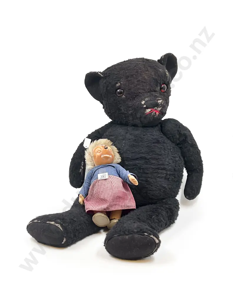 Stieff Hedgehog Character Doll & Large Black Teddy Bear Image 1++