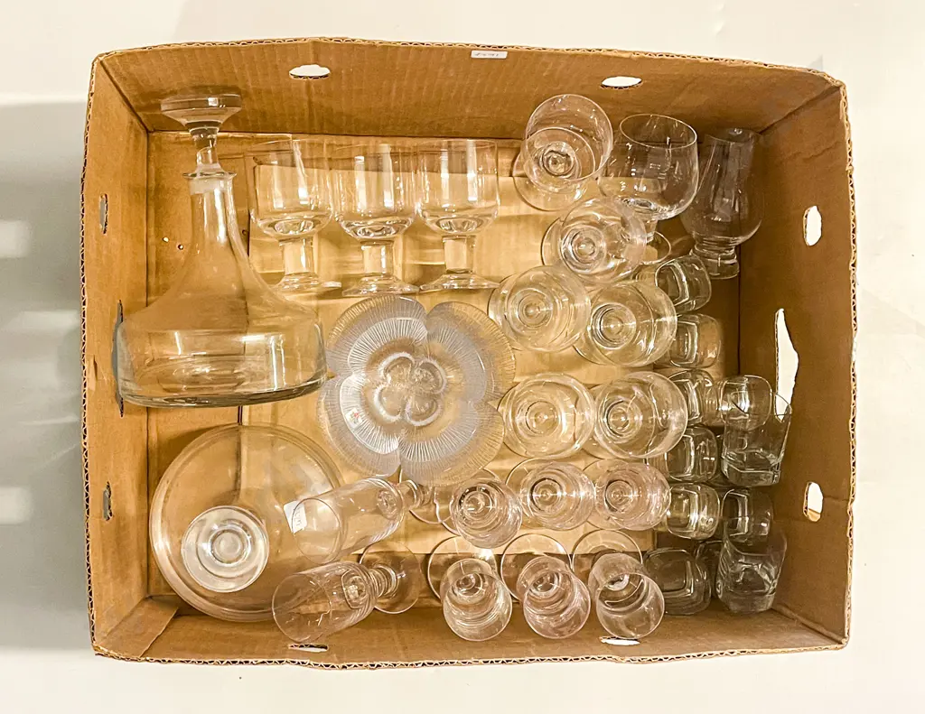 Box of Assorted Glassware incl Decanters & Holmgaard Dishes Image 1++