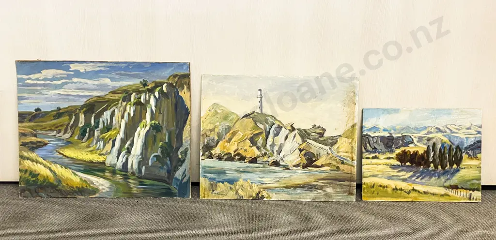 Three Unframed Scenic Oil On Board Image 1++