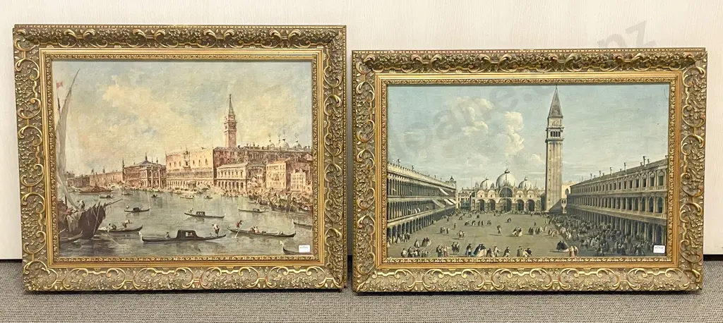 Pair of Gilt Framed Prints on Canvas together with Two Other Originals Image 1++