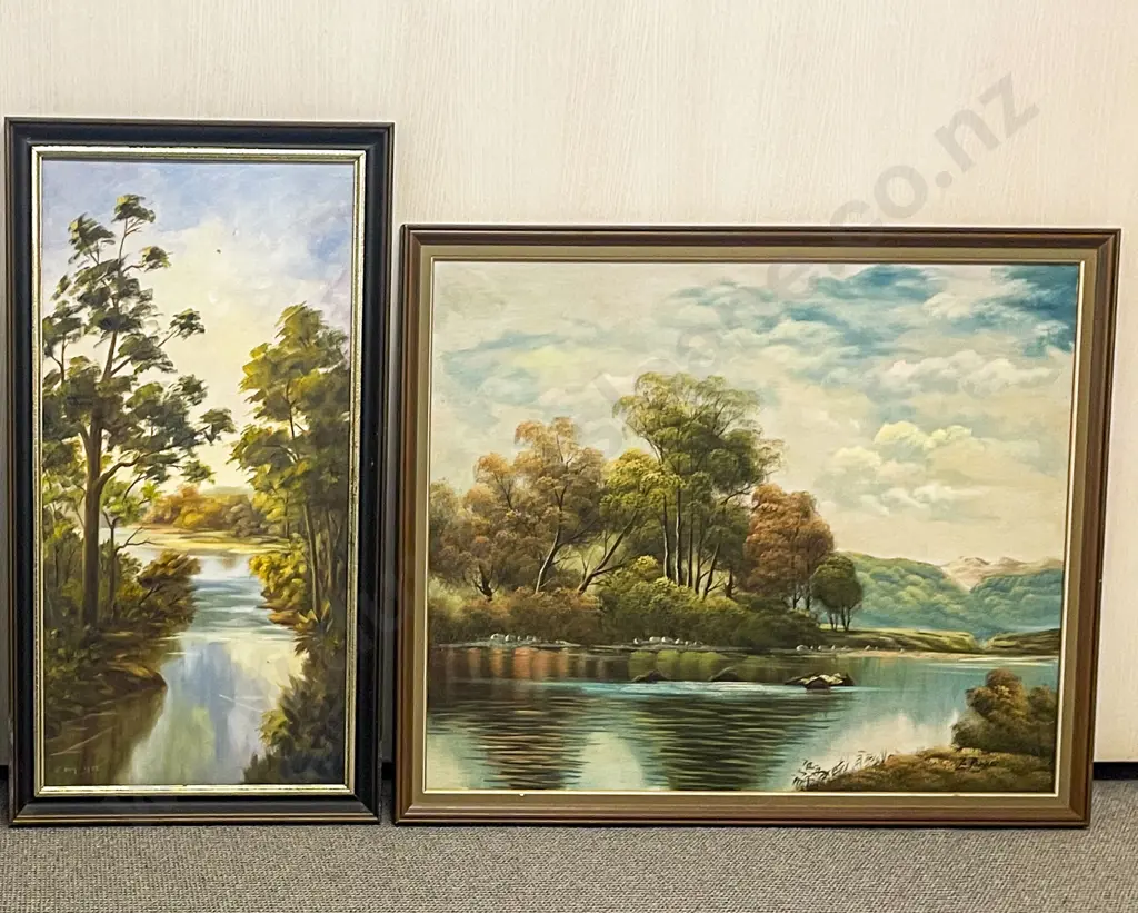Pair of Gilt Framed Prints on Canvas together with Two Other Originals Image 1++