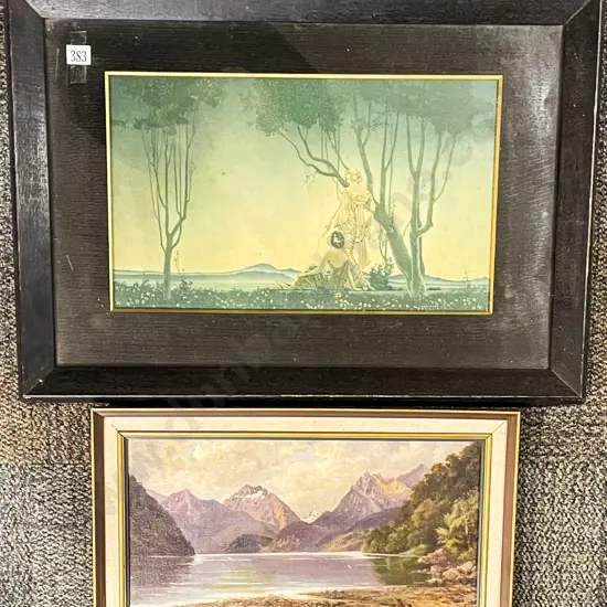 Unsigned Vintage Oil Mountainscape together with Print