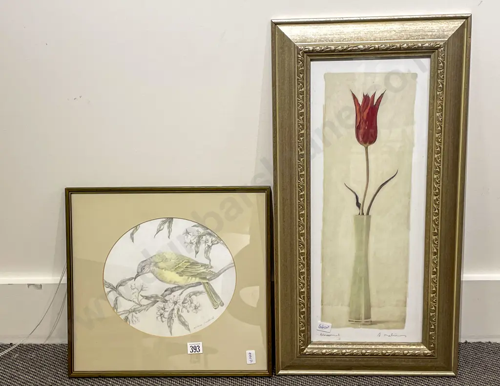 Yvonne Chadderton - Bird Study - Mixed Media Together With Floral Study Print Image 1++