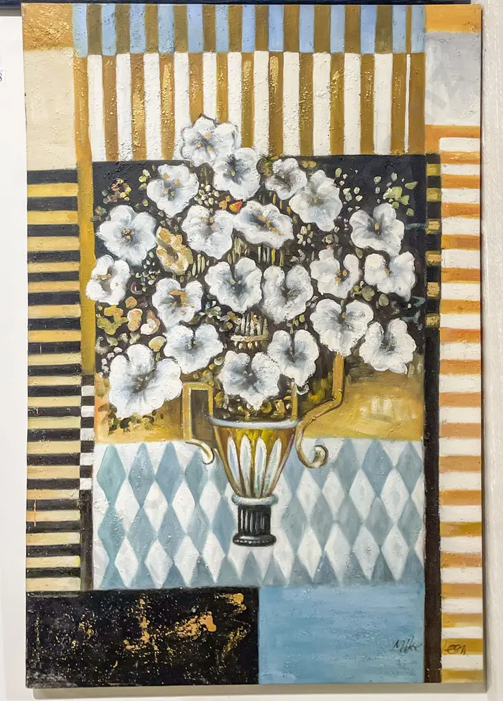 Indistinctly Signed - Floral Still Life - Mixed Media on Canvas Image 1++