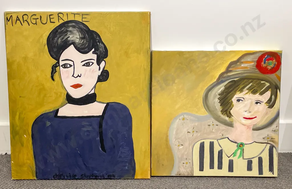 Four Assorted Oil On Canvas Portrait Works Image 1++