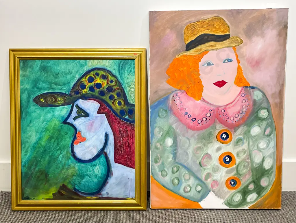 Four Assorted Oil On Canvas Portrait Works Image 1++