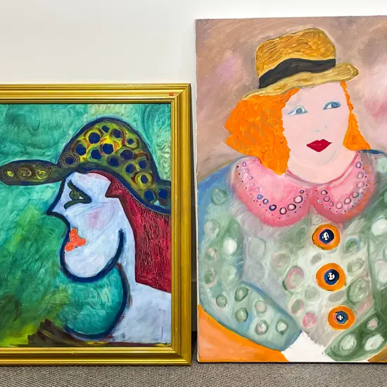 Four Assorted Oil On Canvas Portrait Works