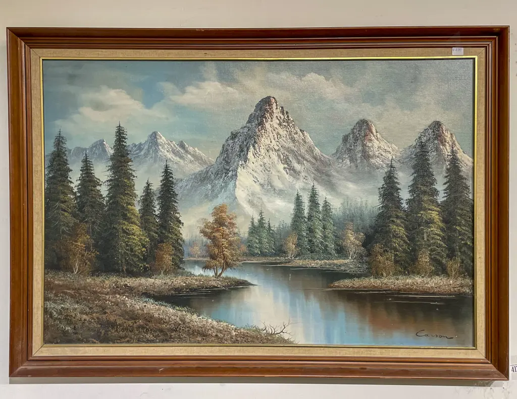 Forest Mountainscape Oil on Board Signed Carson Image 1++