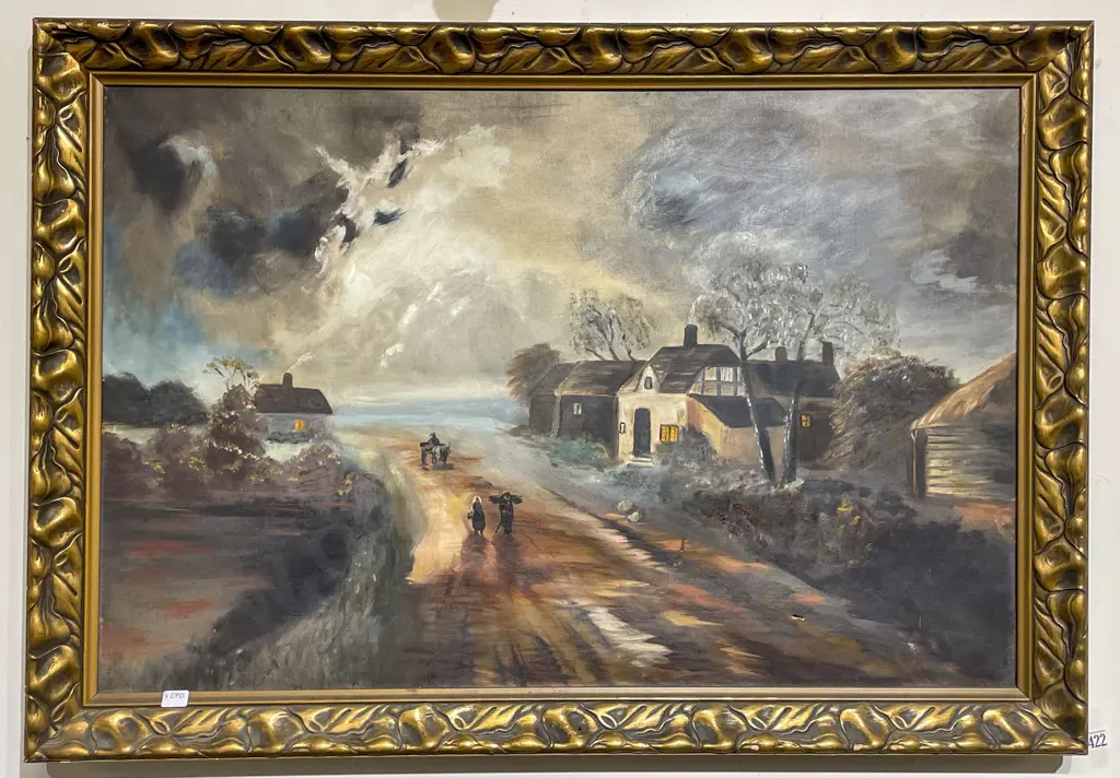 Unsigned " Road to Town" Oil on Canvas Image 1++