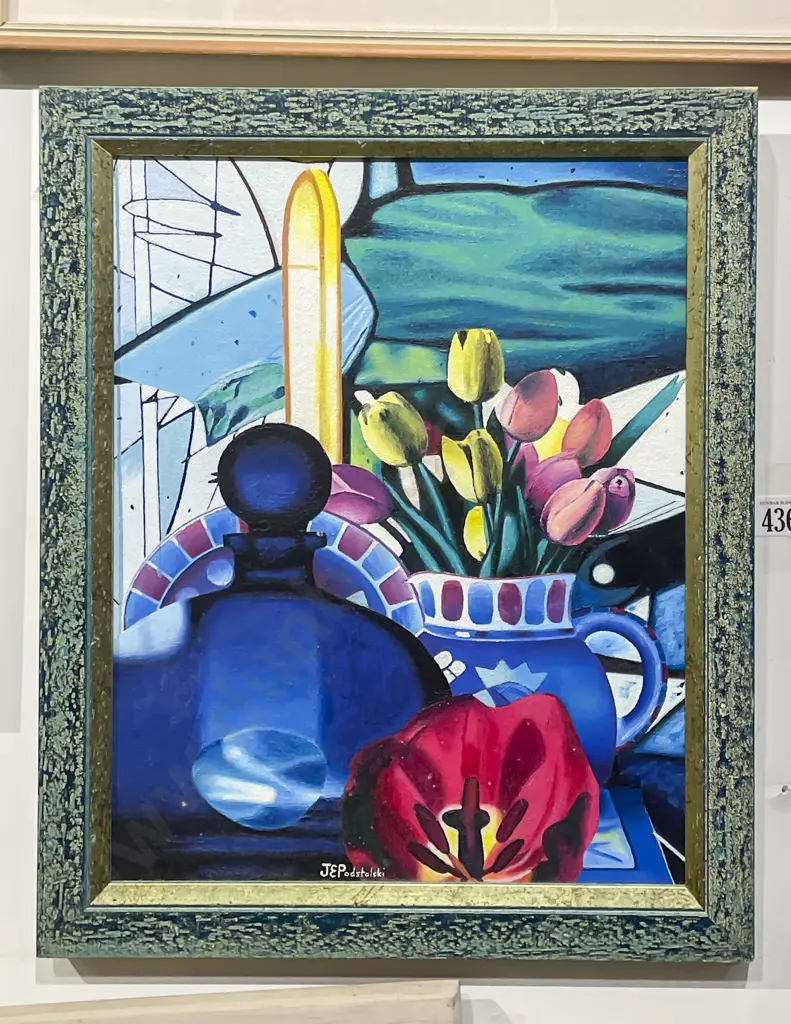 Julie Podstolski "Contemplation in Blue" Oil on Board Image 1++