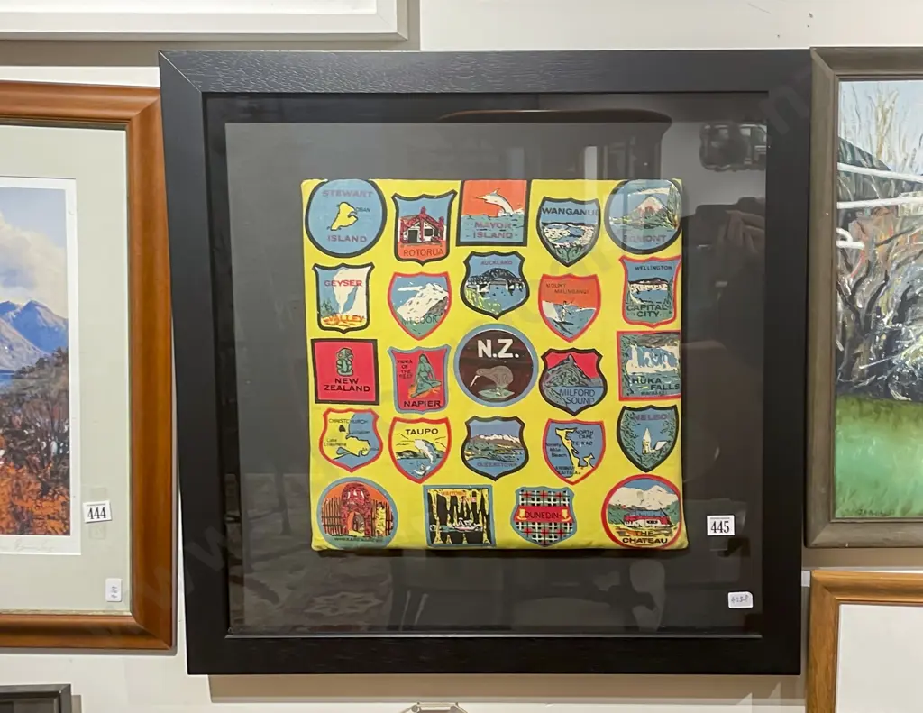 Framed Vintage NZ Souvenir Textile Work Image 1++