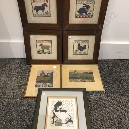Box of Assorted Needle Point Artwork