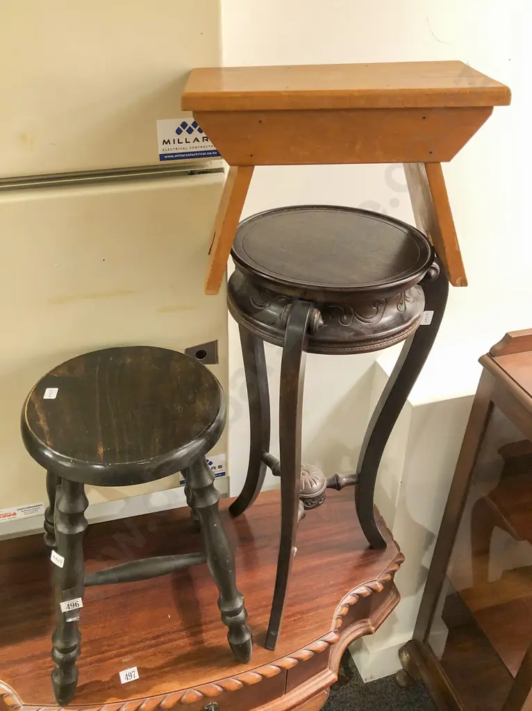 Plant Stand and Two Stools Image 1++