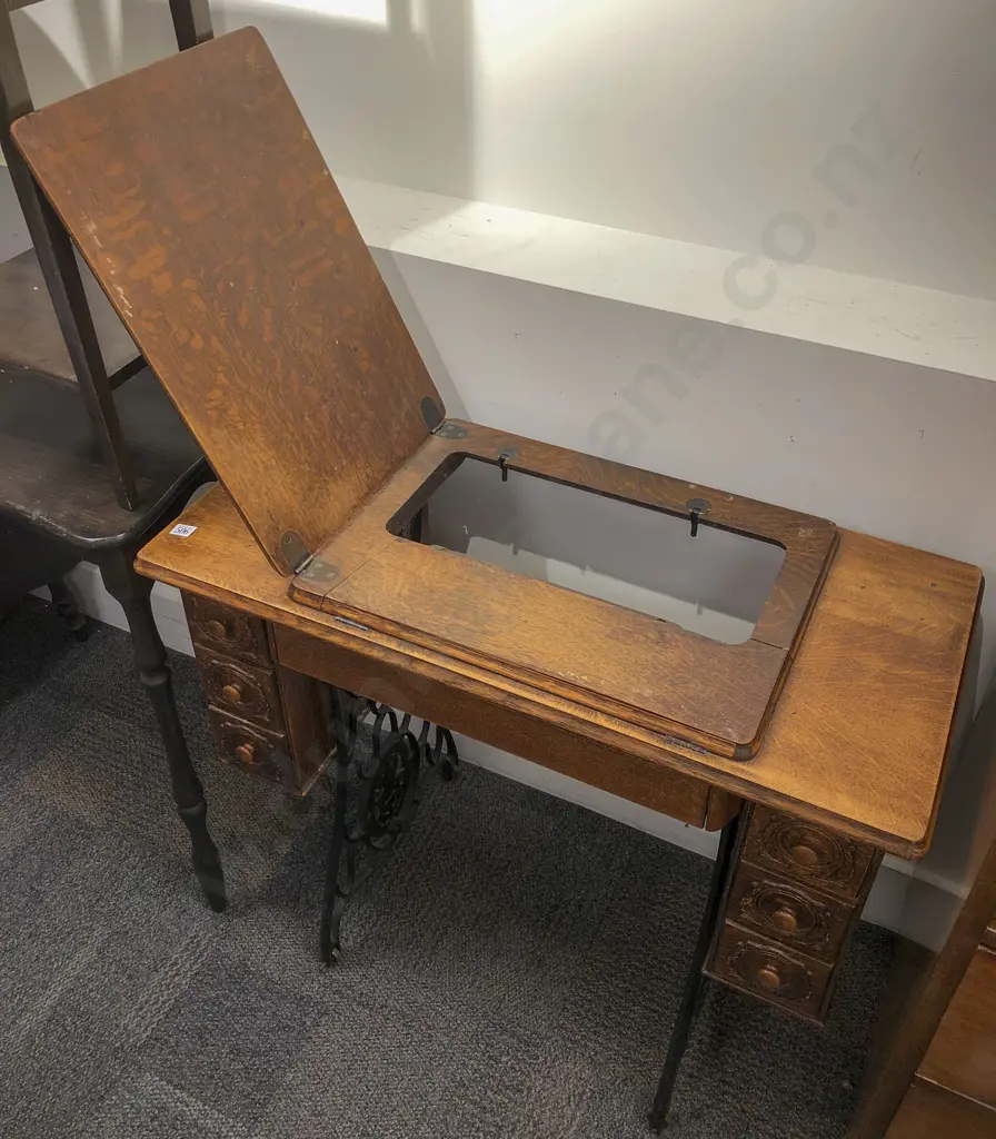 Oak Treadle Sewing Machine Image 1++
