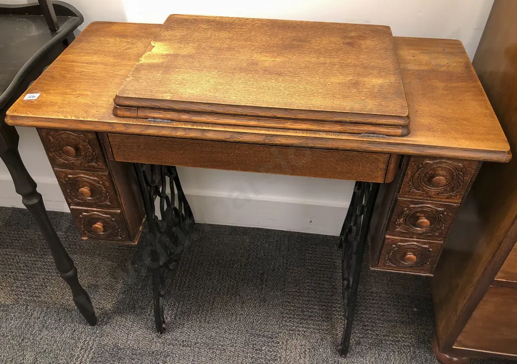 Oak Treadle Sewing Machine Image 1++