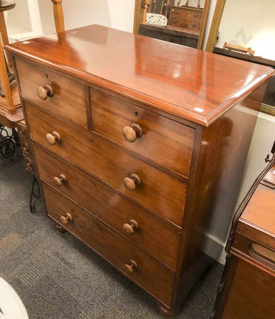 Vict. Mahogany Five Drawer Chest Image 1++