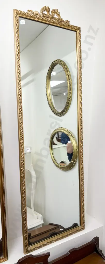 Full Length Gilt Framed Mirror with Ribbon Cresting Image 1++
