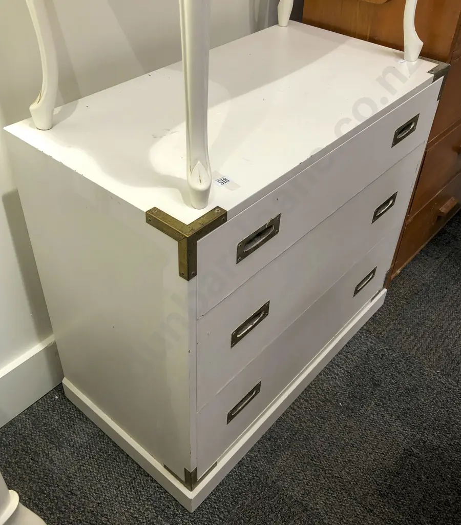 White Campaign Style Three Drawer Chest Image 1++