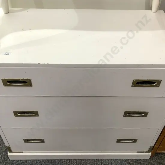 White Campaign Style Three Drawer Chest