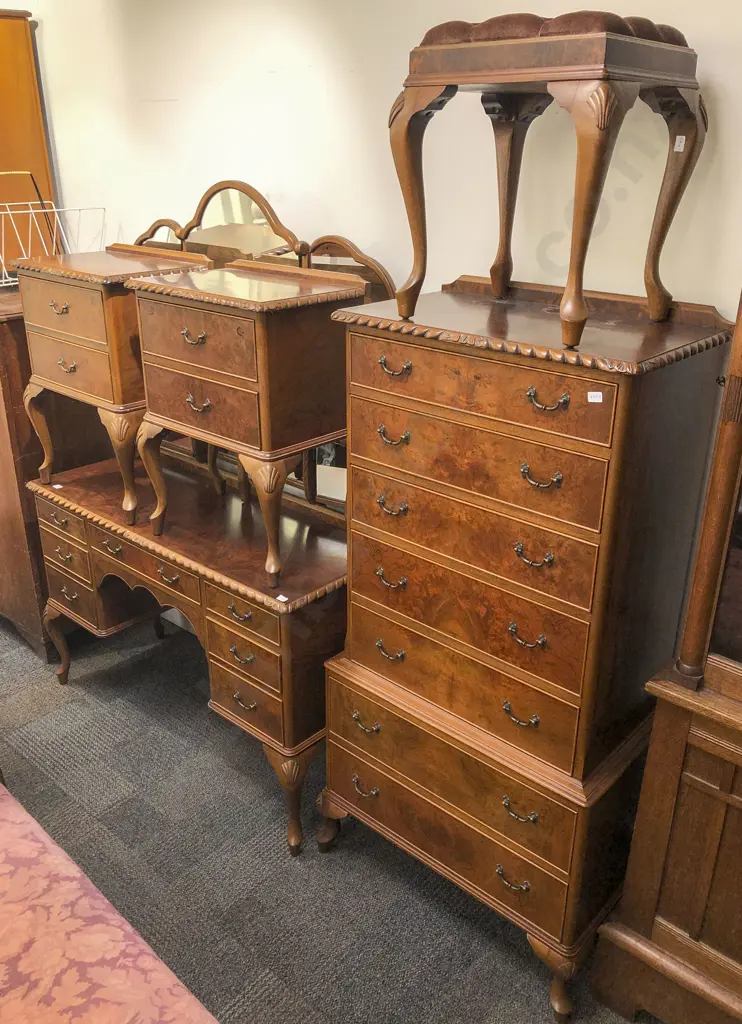 Repro Burr Walnut Five Piece Bedroom Suite Image 1++