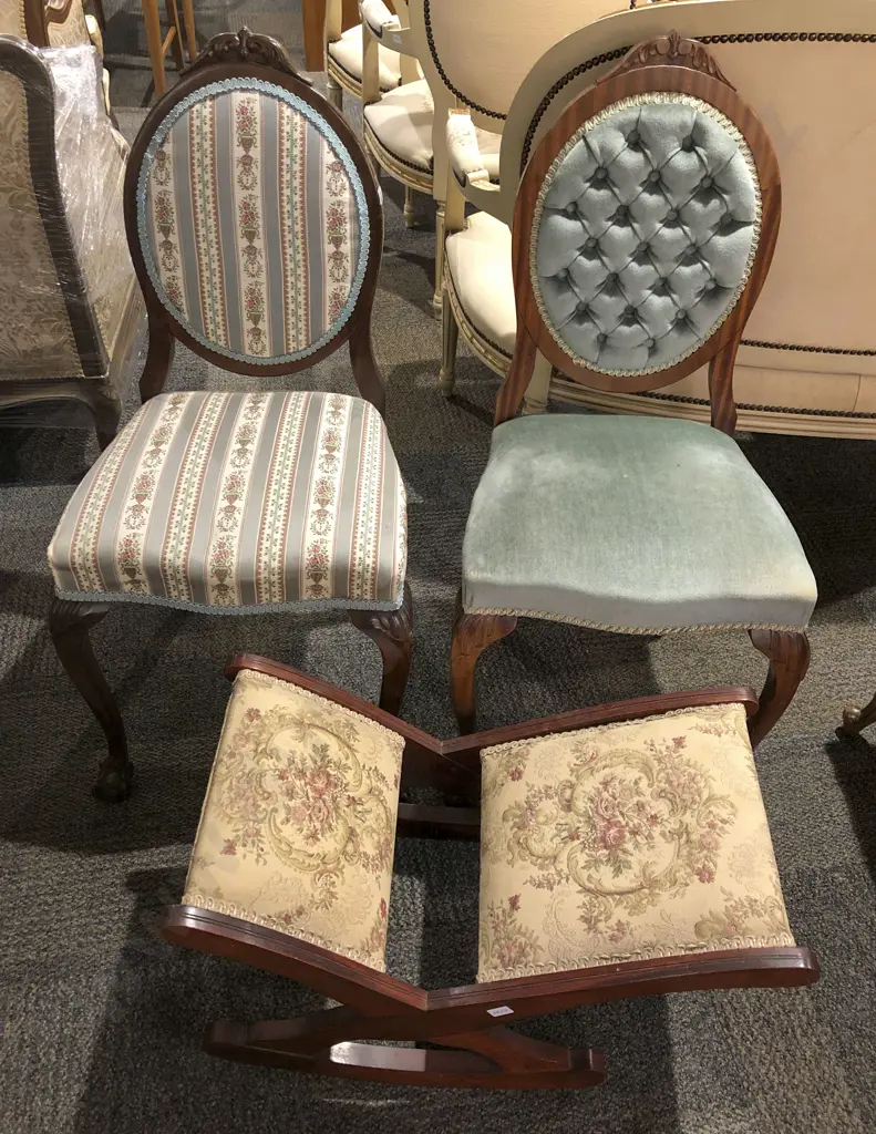 Two Oval Back Bedroom Chair and Rocking Footstool Image 1++