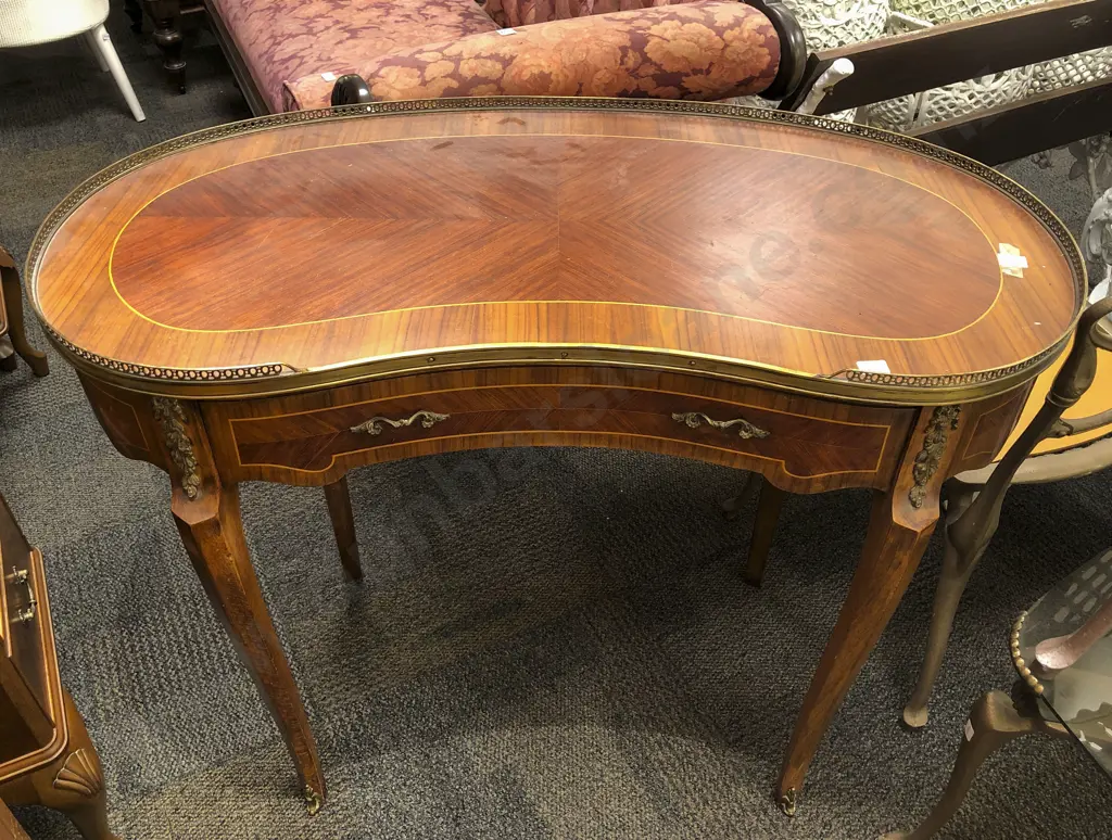 French Style Kidney Shaped Kingwood and Ormolu Desk Image 1++