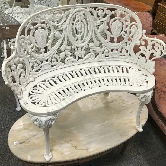 Small White Painted Cast Metal Bench