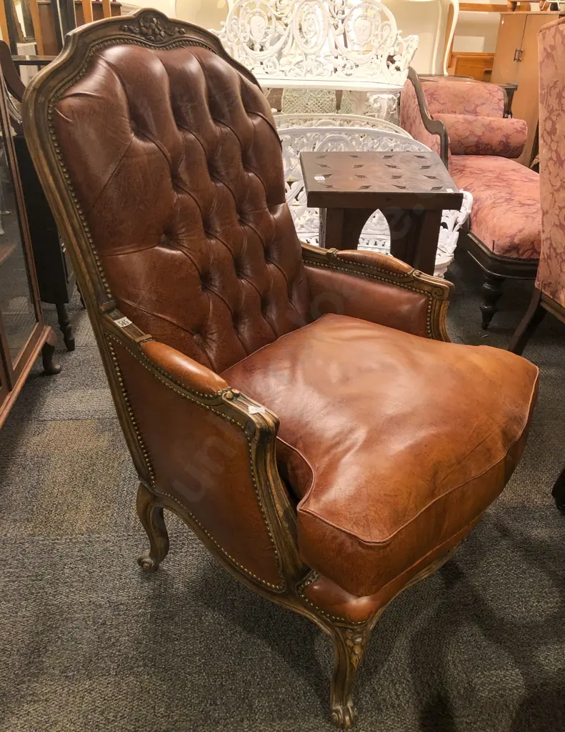 French Style Button Back Arm Chair Image 1++