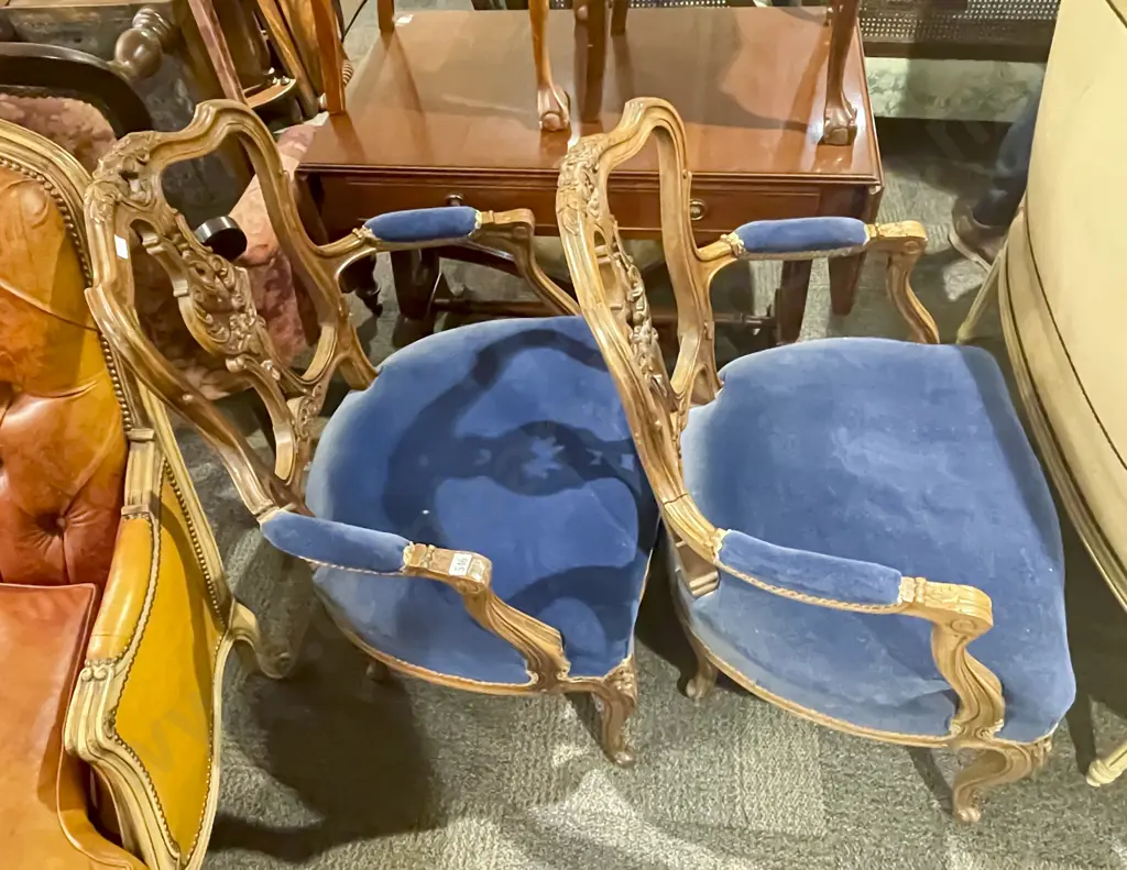 Pair of French Walnut Open Armchairs Image 1++