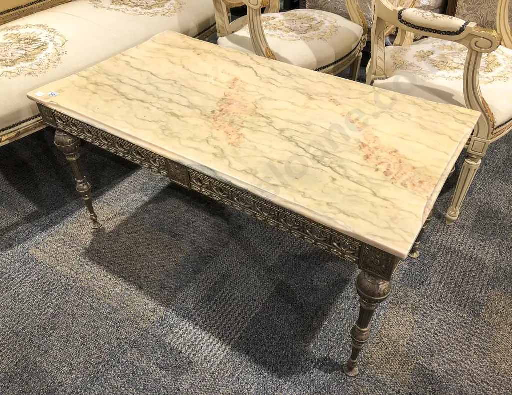 Marble Topped Brass Base Coffee Table Image 1++