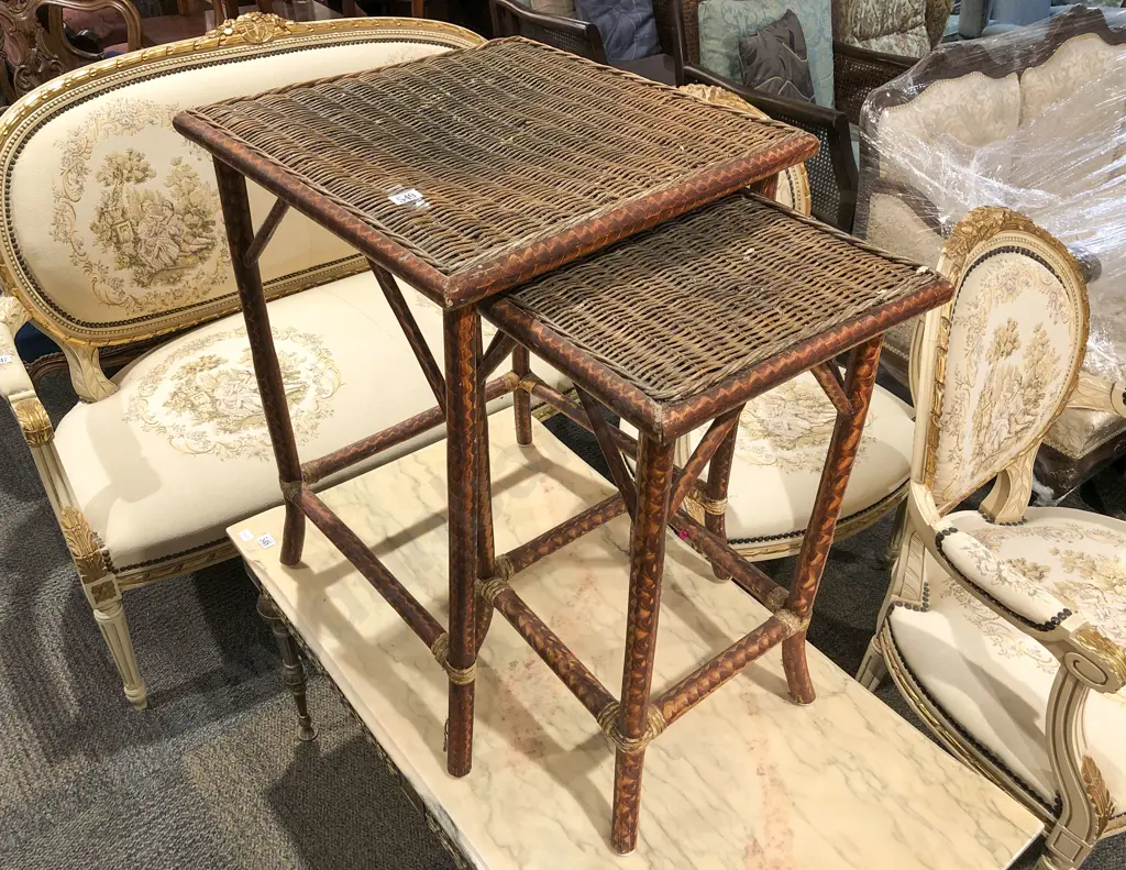 Nest of Two Bamboo and Wicker Tables Image 1++