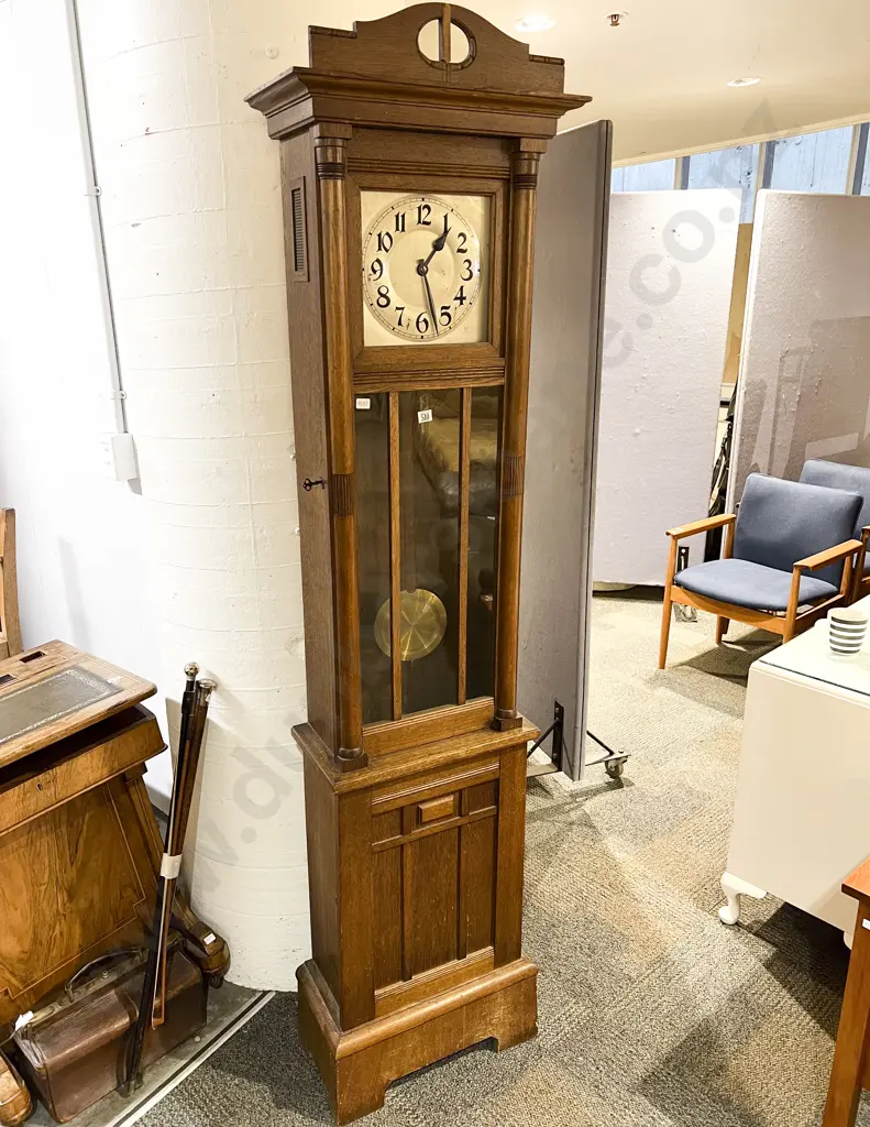 Art Deco Oak Regulator Longcase Clock Image 1++