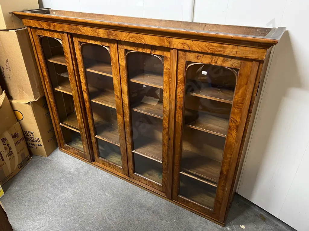 An Attractive C19th NZ Colonial Mottled Kauri 4 Door Bookcase Top Image 1++
