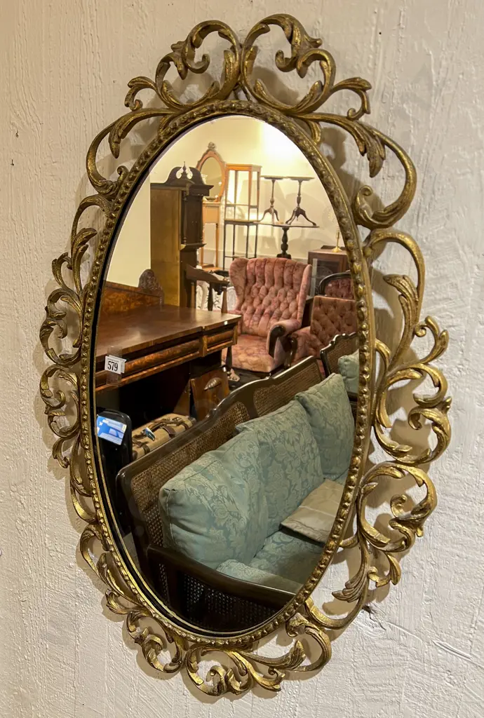 Brass Gilded Oval Wall Mirror Image 1++