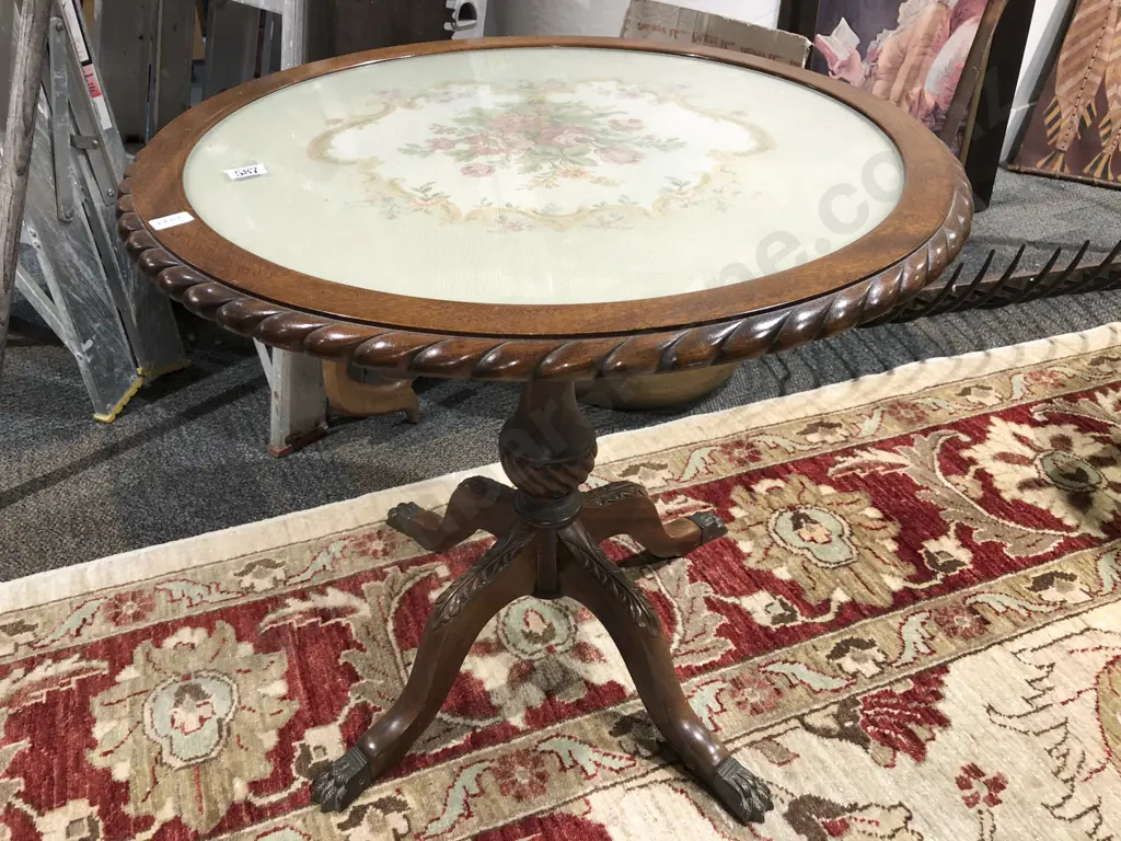 Circular Occ. Table With Needlework top Image 1++