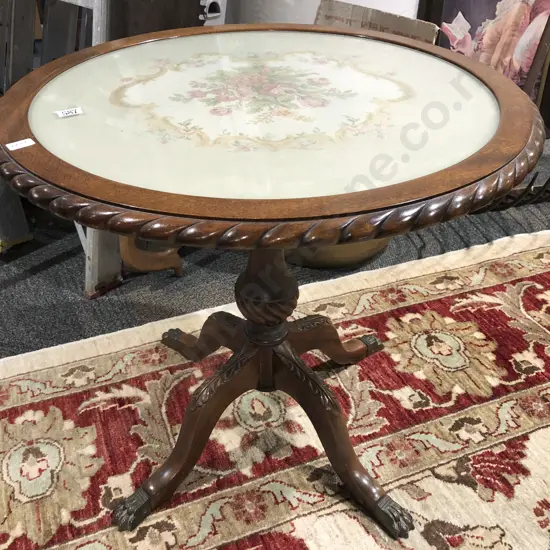 Circular Occ. Table With Needlework top