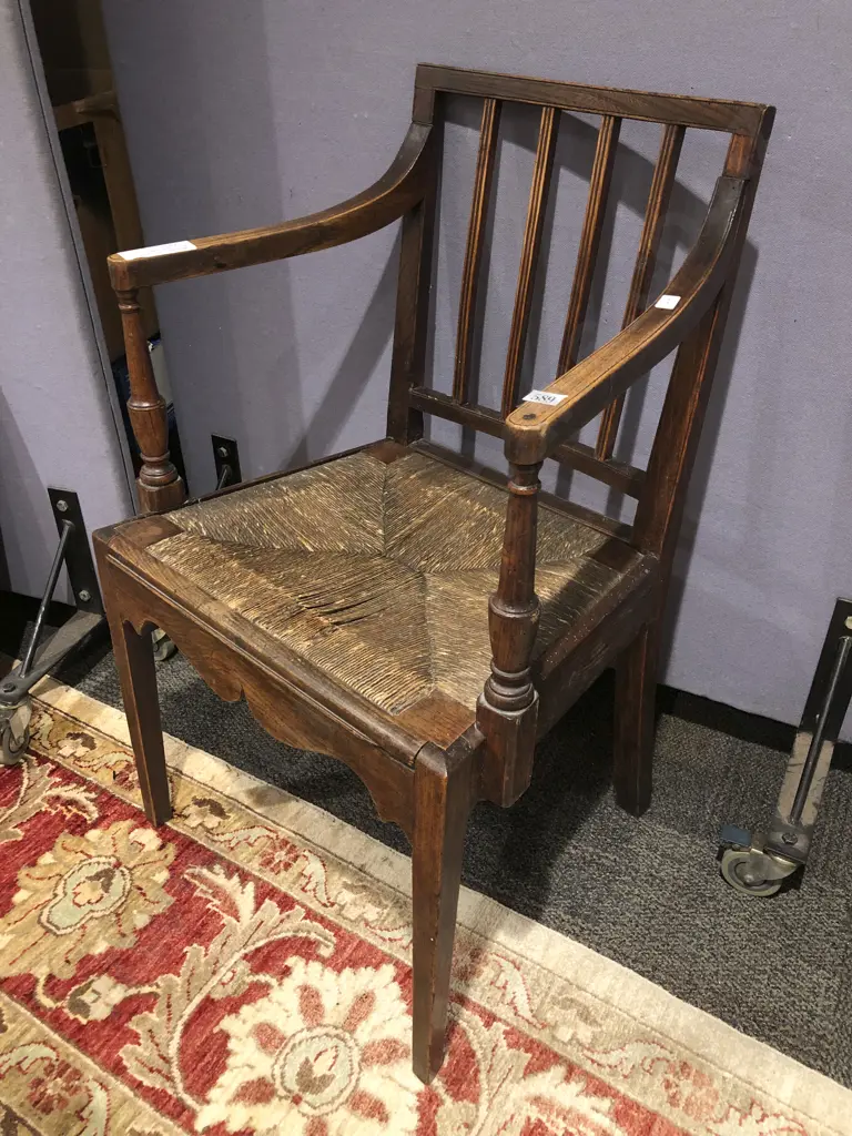 Geo III Rush Seat Open Elbow Chair (Faults/Borer) Image 1++