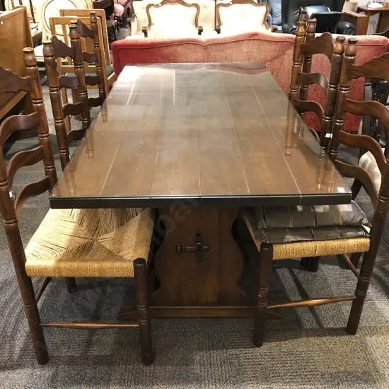 Trestle Dining Table With Six Ladder Back Chairs