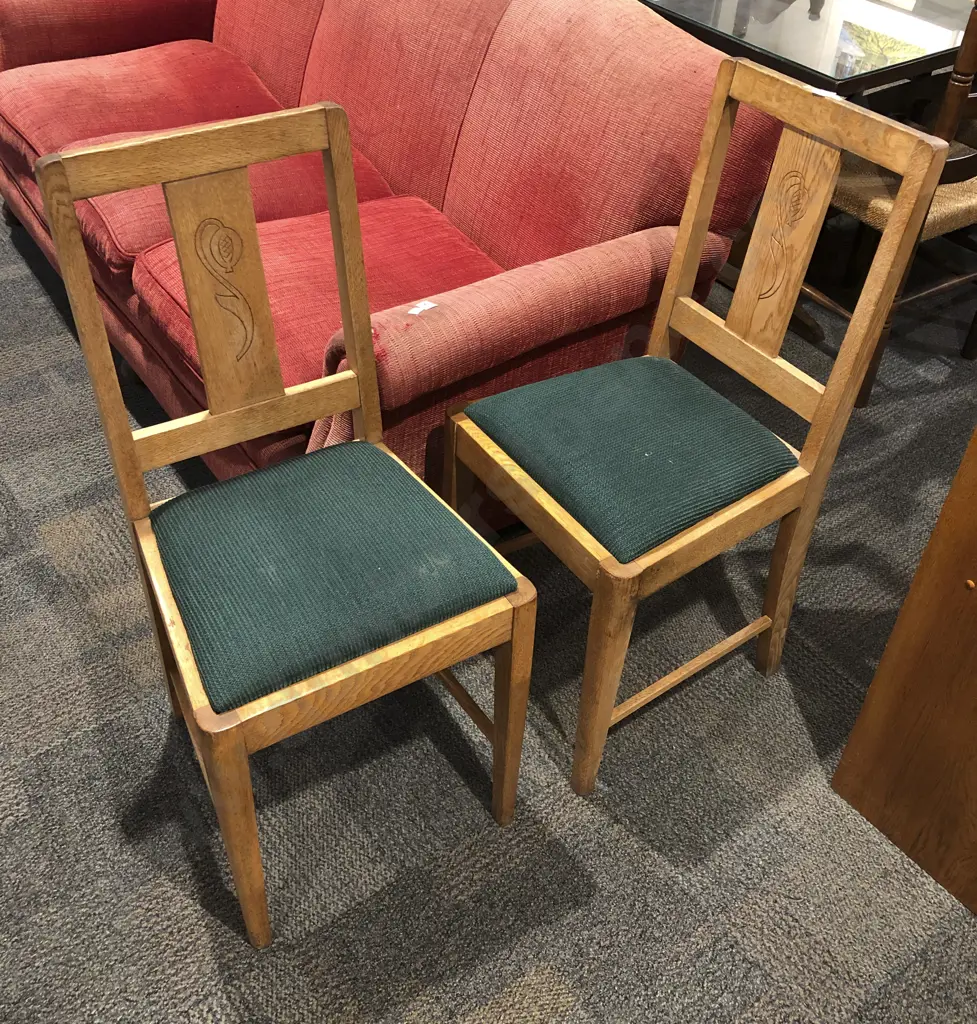 Pair of Blonde Oak Dining Chairs Image 1++