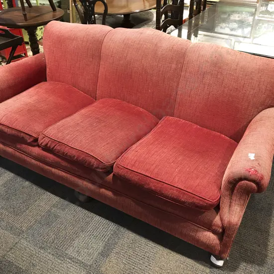 Antique Red Fabric Three Seater Sofa ( ex S.S Rangitiki)