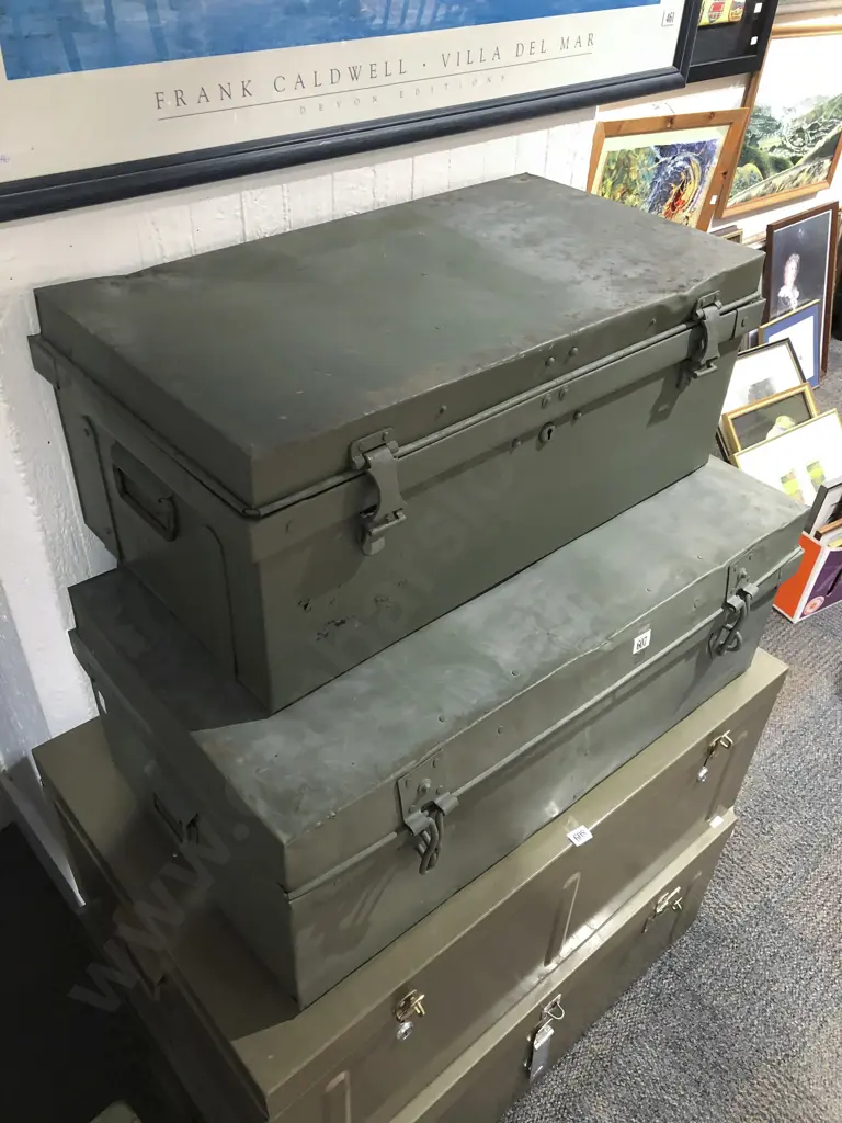 Two Green Painted Metal Trunks Image 1++