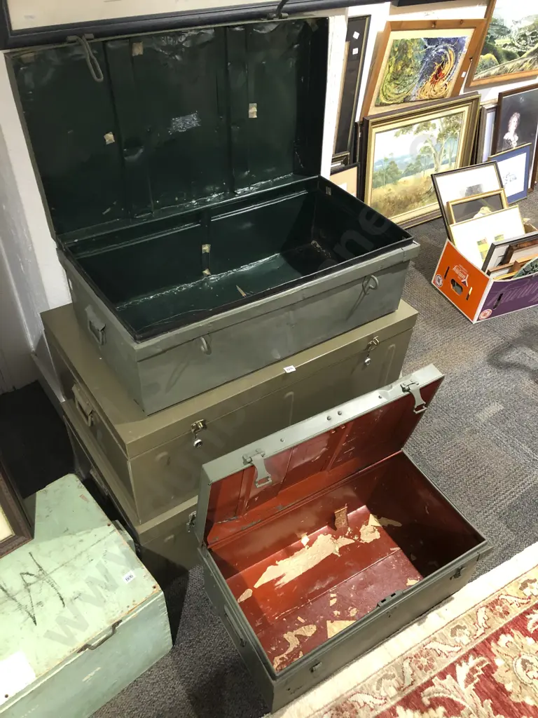 Two Green Painted Metal Trunks Image 1++