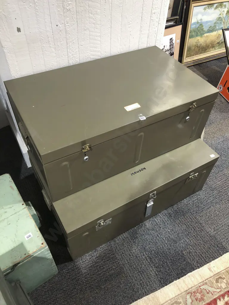 Two Khaki Metal Trunks Image 1++
