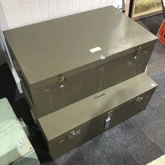 Two Khaki Metal Trunks