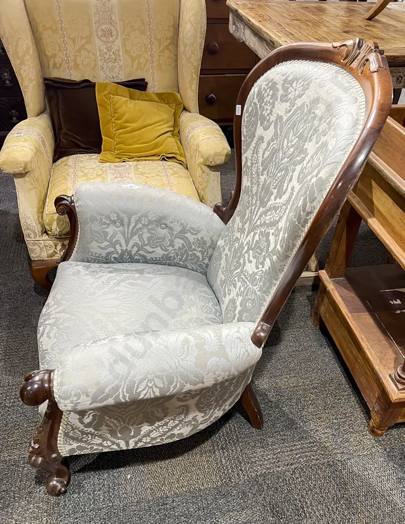 Reproduction Victorian Style Balloon Back Armchair Image 1++