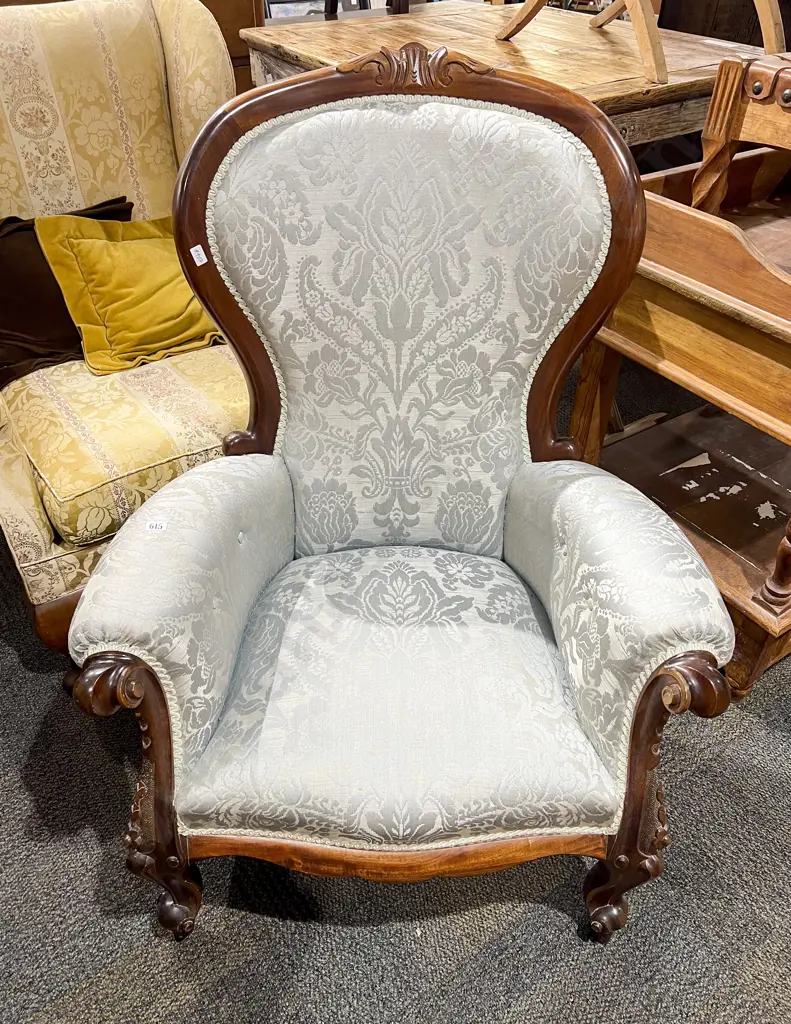 Reproduction Victorian Style Balloon Back Armchair Image 1++